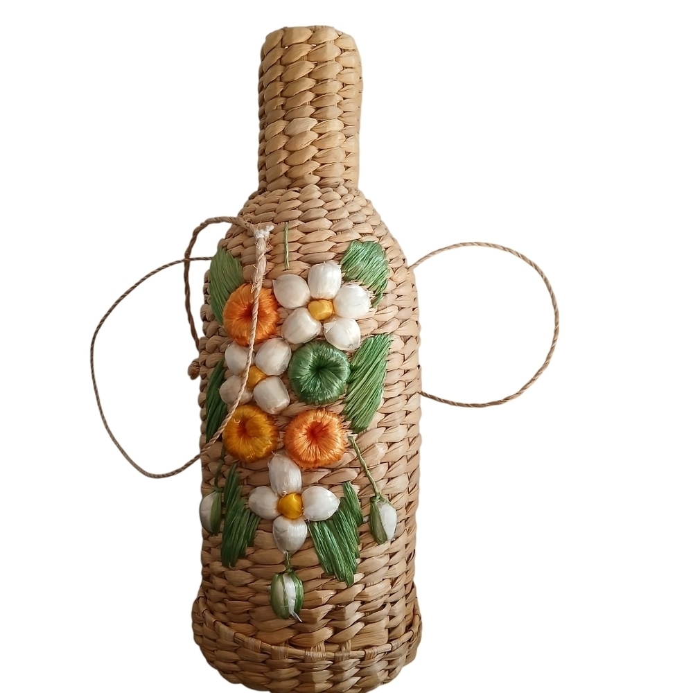Vintage 60's Mexican Wine Bottle Holder Bag Woven Rattan - Picture 7 of 13